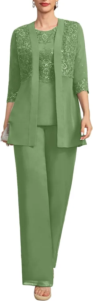 Mother of The Bride Pant Suits for Women Dressy Lace Appliques Formal Wedding Dress with Jacket MIS088