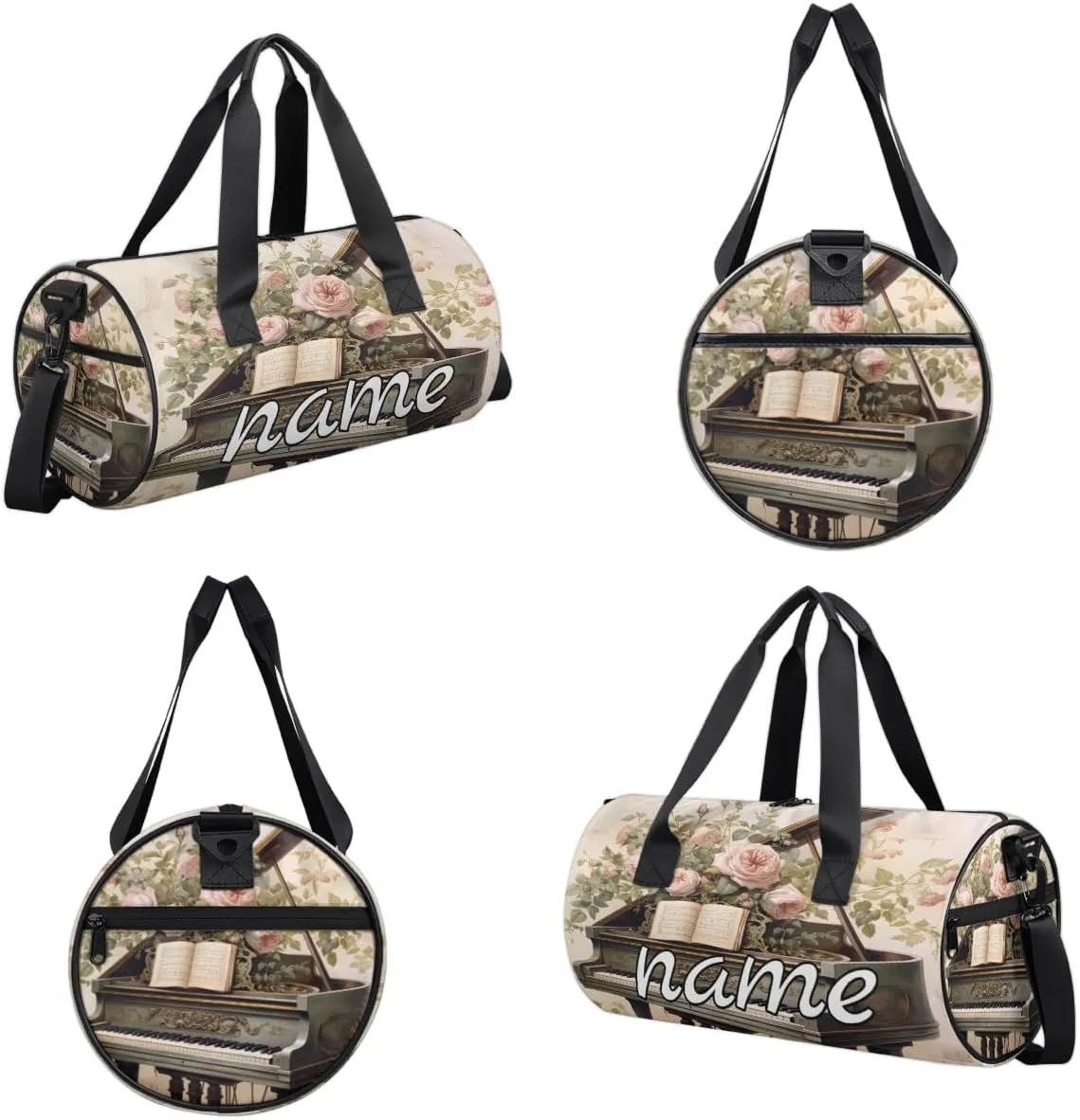 Music Piano Floral Print Personalized Dance Bags, Music Piano Floral Print Custom Sport Duffel Bag Travel Duffle Bag Overnight Weekender Bag