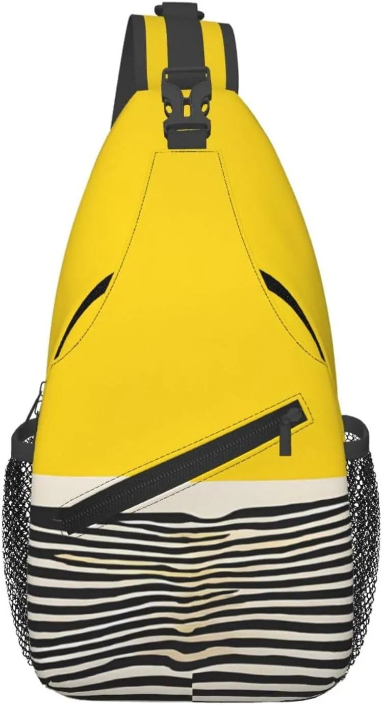 Mustard Yellow And Black Print Print Cross Chest Bag Diagonally Durable & Comfortable For Travel And Daily Use