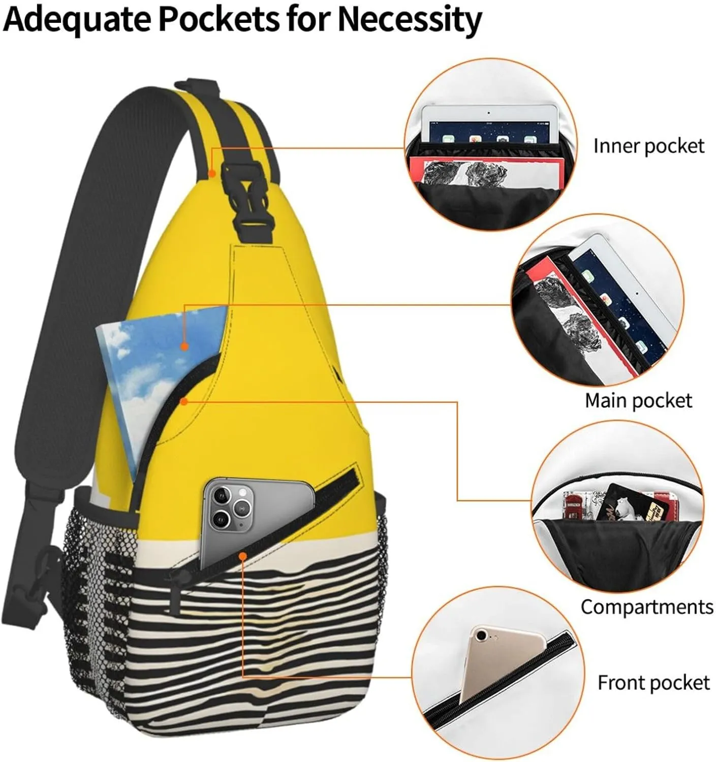 Mustard Yellow And Black Print Print Cross Chest Bag Diagonally Durable & Comfortable For Travel And Daily Use