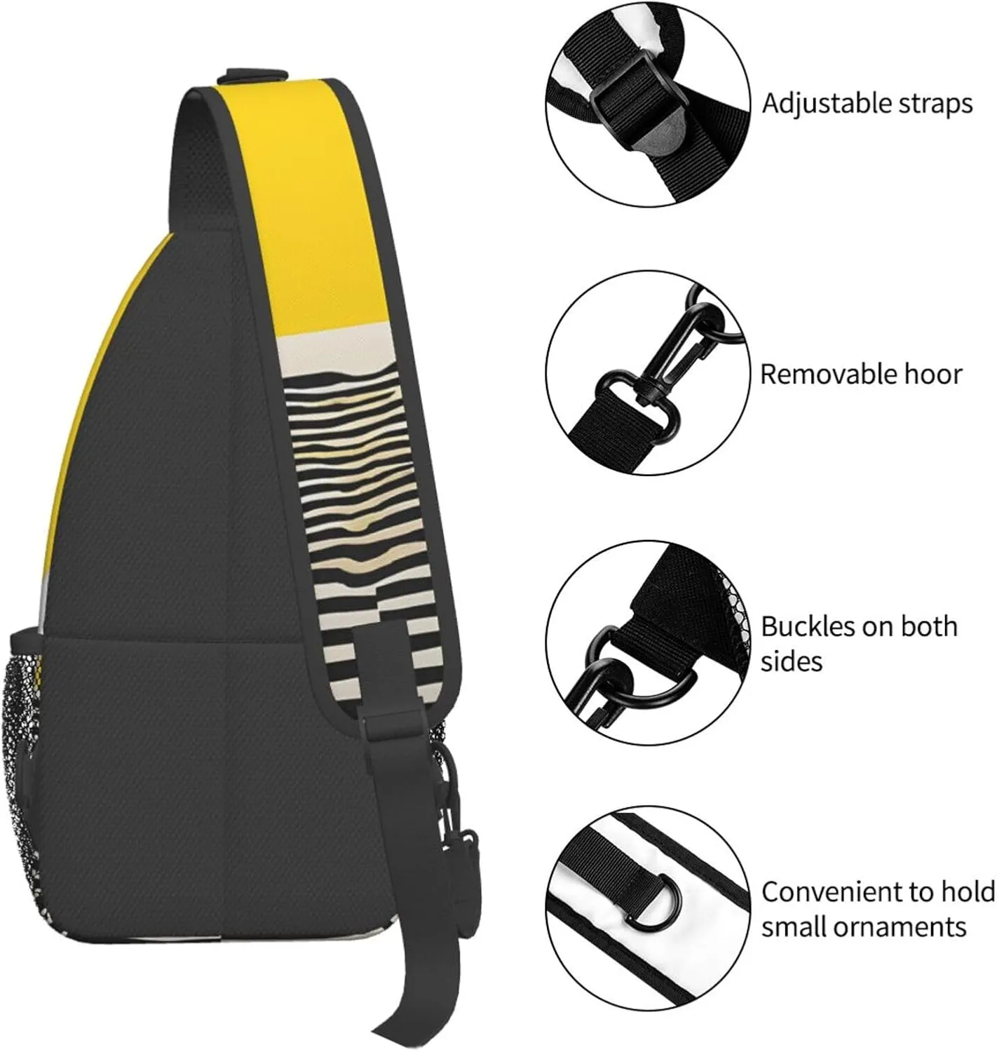 Mustard Yellow And Black Print Print Cross Chest Bag Diagonally Durable & Comfortable For Travel And Daily Use
