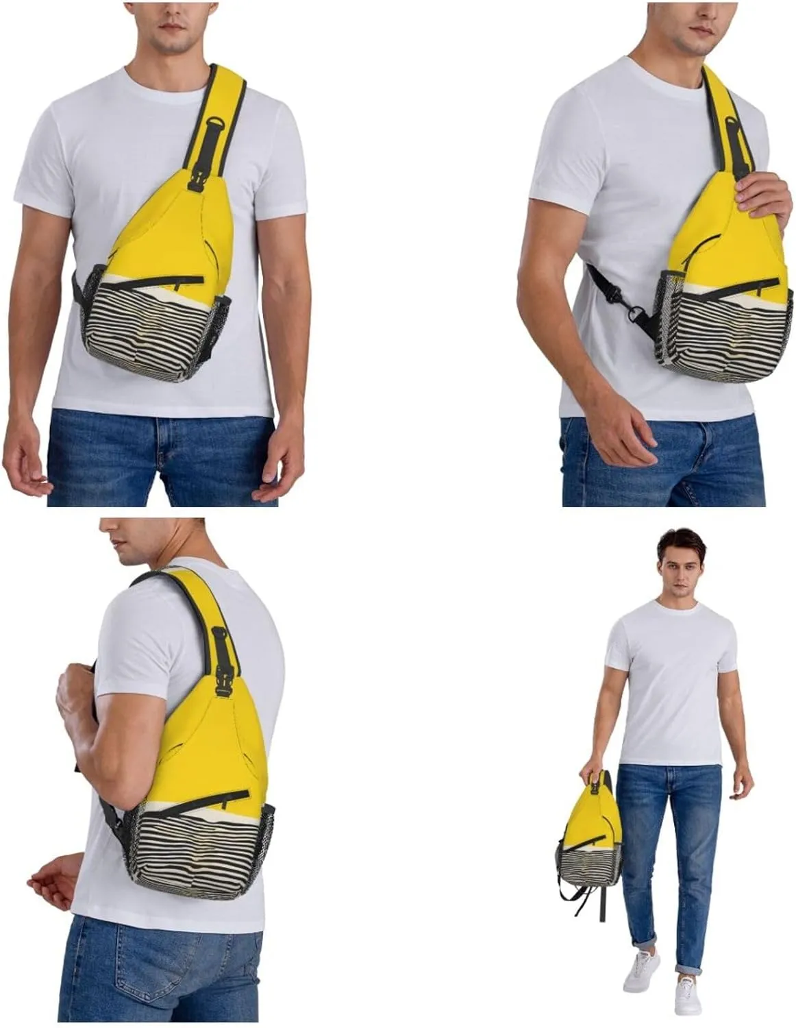 Mustard Yellow And Black Print Print Cross Chest Bag Diagonally Durable & Comfortable For Travel And Daily Use