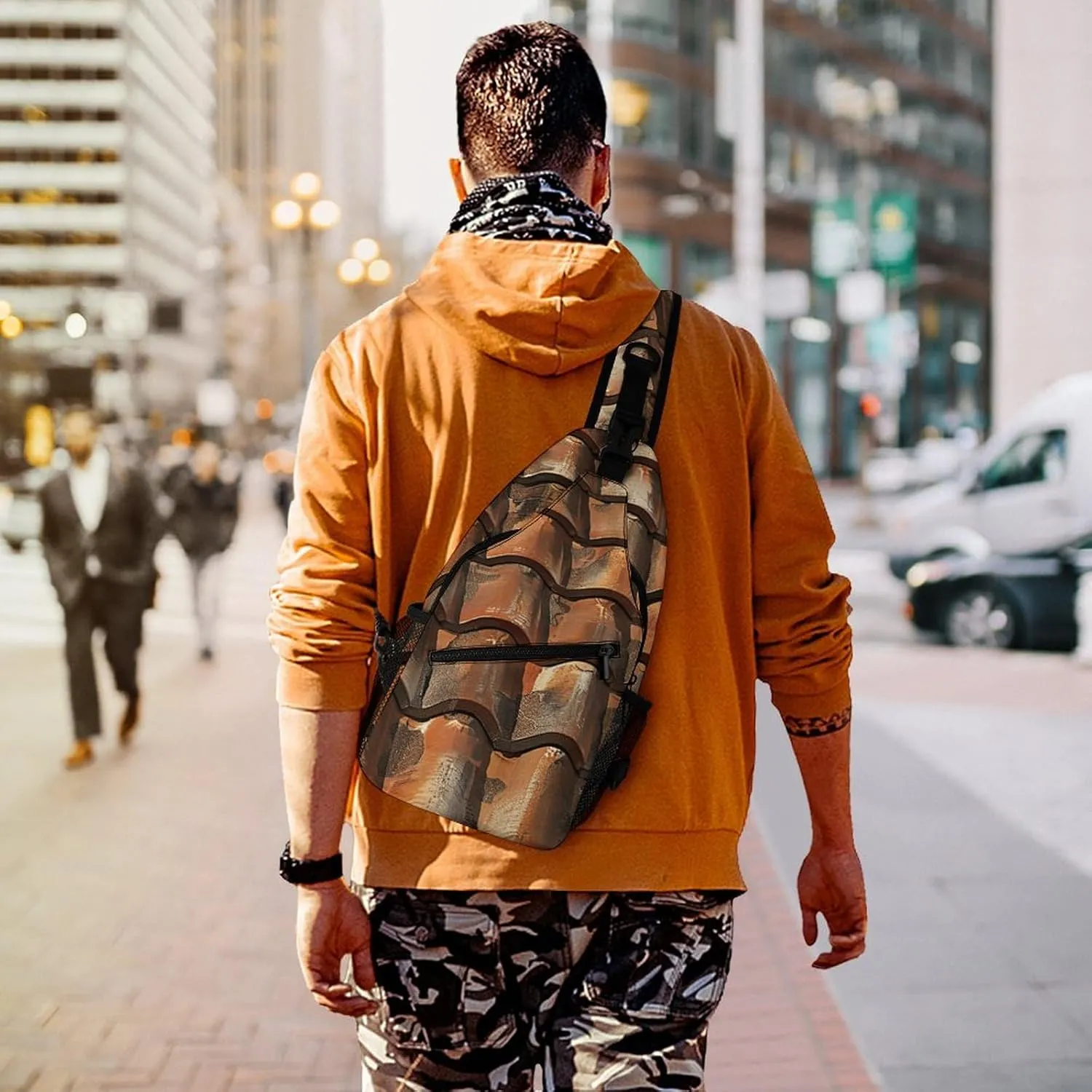 Mustard Yellow And Brown Sling Bag Lightweight Crossbody Chest Pack Travel Shoulder Bag with Adjustable Strap