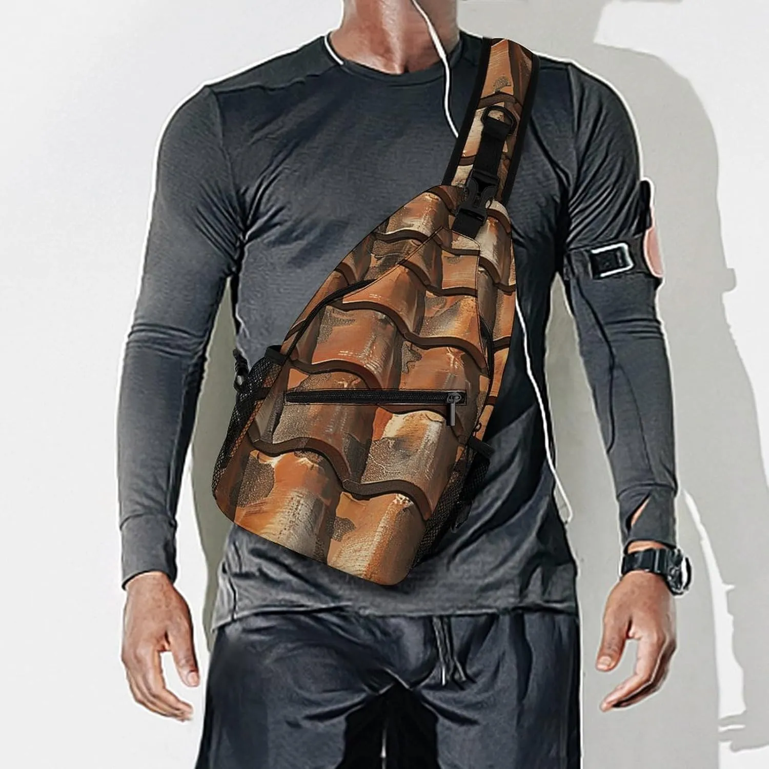 Mustard Yellow And Brown Sling Bag Lightweight Crossbody Chest Pack Travel Shoulder Bag with Adjustable Strap