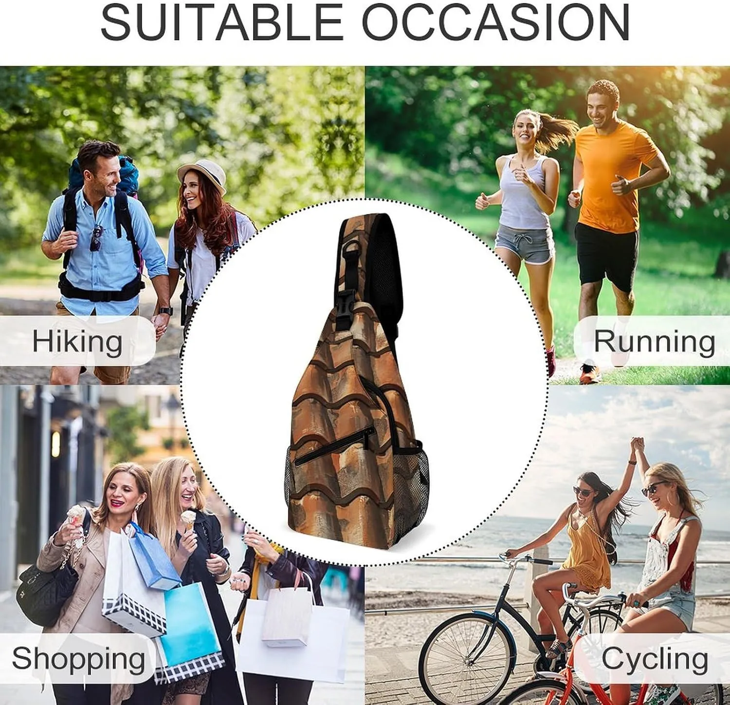 Mustard Yellow And Brown Sling Bag Lightweight Crossbody Chest Pack Travel Shoulder Bag with Adjustable Strap