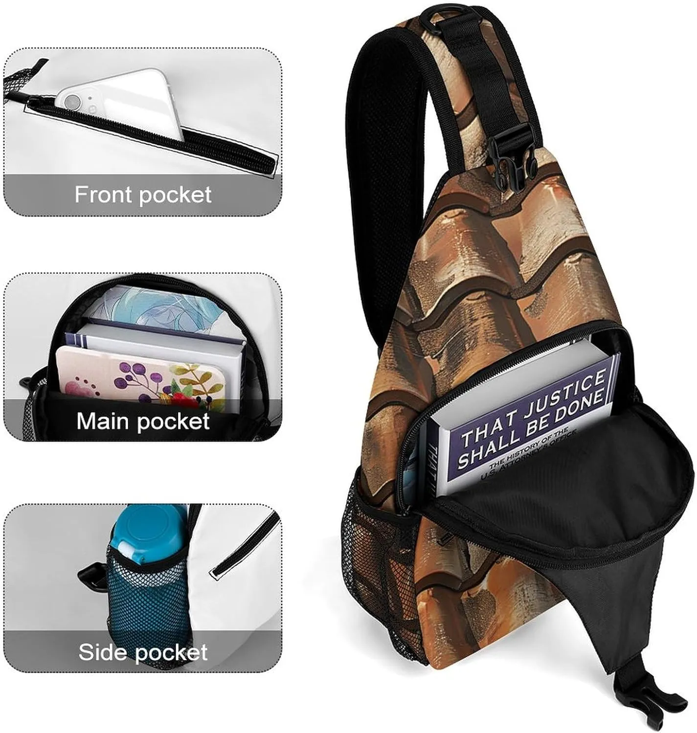 Mustard Yellow And Brown Sling Bag Lightweight Crossbody Chest Pack Travel Shoulder Bag with Adjustable Strap