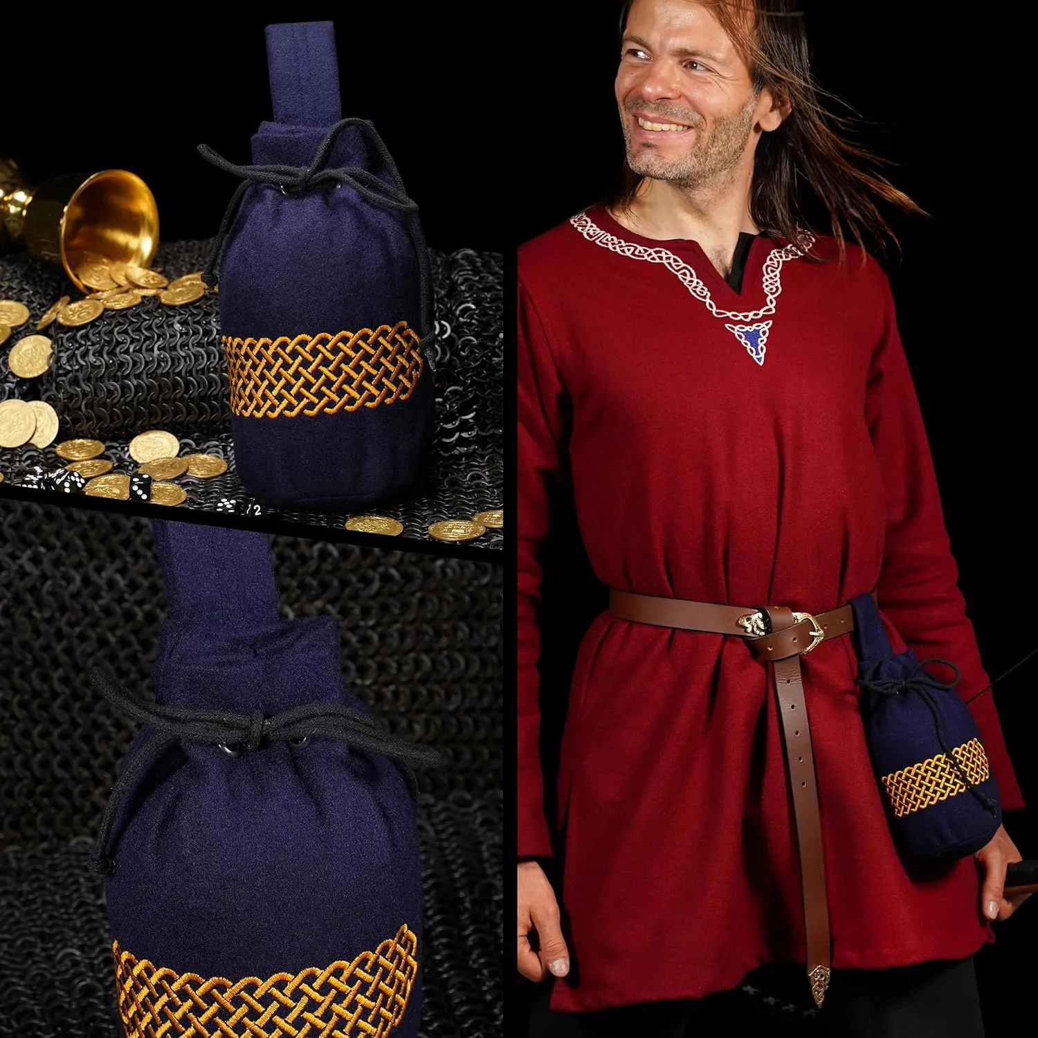 Mythrojan Drawstring Belt Pouch: Medieval Renaissance Bag Costume Accessories Coin Purse