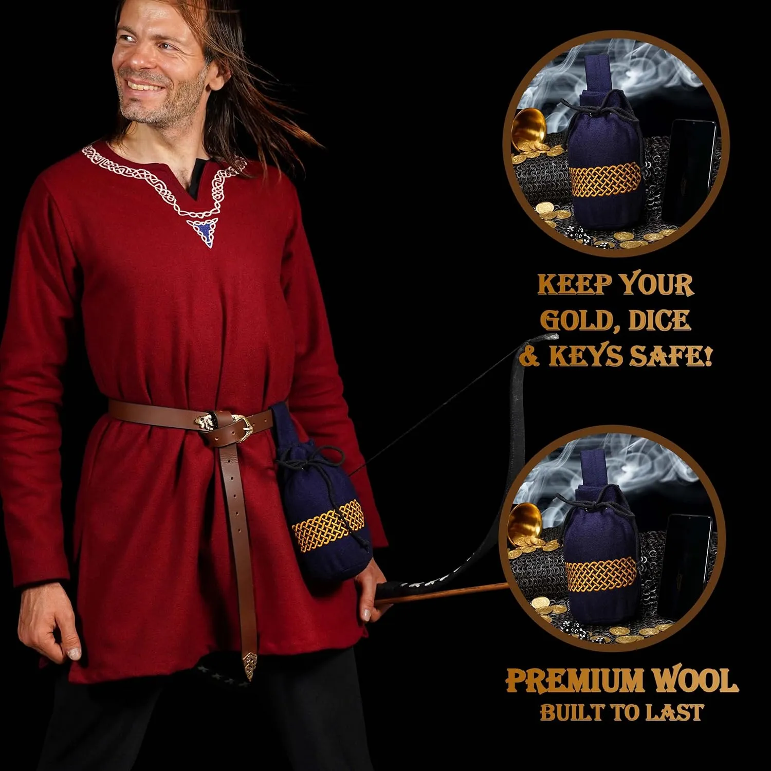 Mythrojan Drawstring Belt Pouch: Medieval Renaissance Bag Costume Accessories Coin Purse