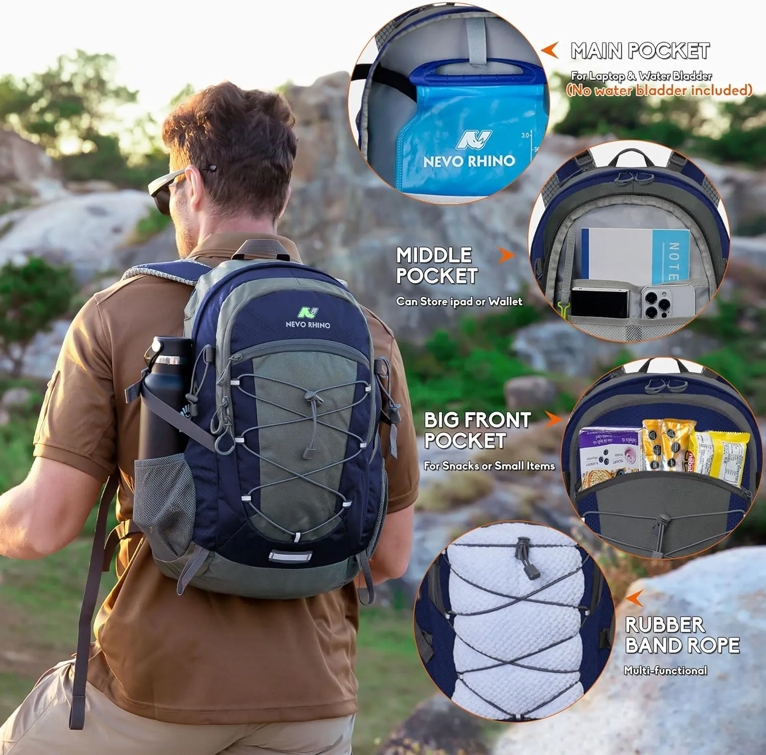 N NEVO RHINO Hiking Backpack 25L/35L Water Resistant Outdoor Day Pack, Lightweight Travel Small Backpack for Men Women