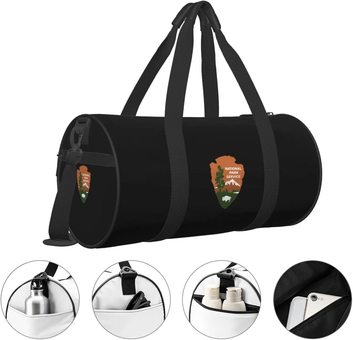 National Park Service Travel Luggage Duffel Bag Sports Rolling Foldable Duffel Bag, Black