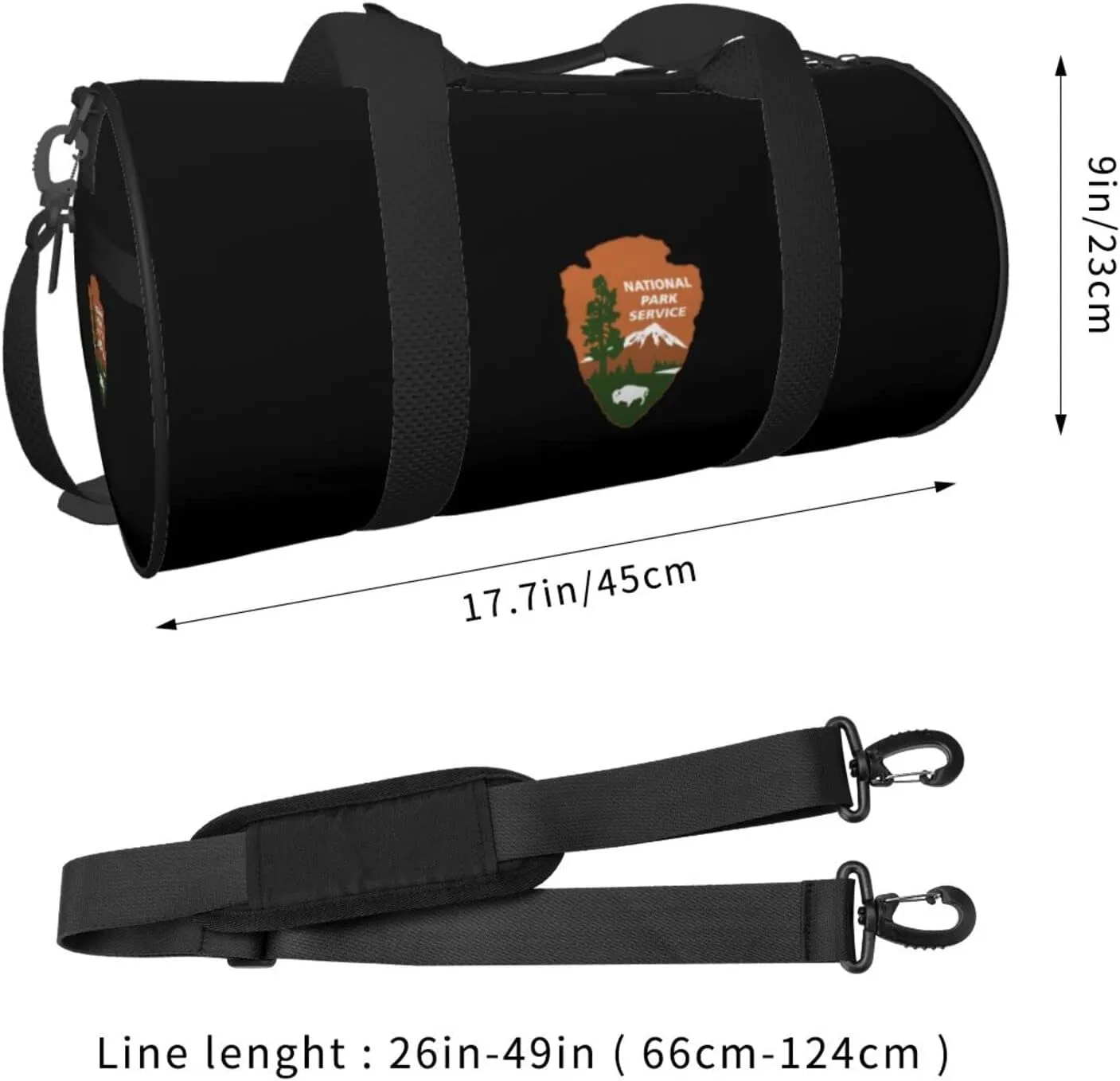 National Park Service Travel Luggage Duffel Bag Sports Rolling Foldable Duffel Bag, Black