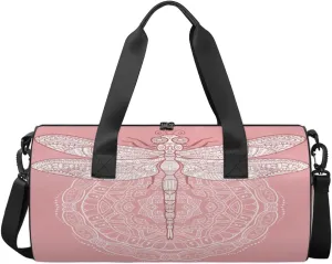 National Tribe Dragonfly Mantura Pink Sports Duffel Bag, Gym Tote Bag Waterproof Weekender Travel Bag for Overnight Travel Luggage Workout Women Men