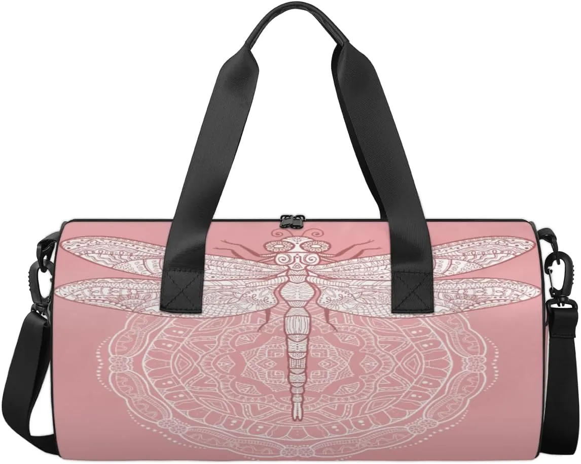 National Tribe Dragonfly Mantura Pink Sports Duffel Bag, Gym Tote Bag Waterproof Weekender Travel Bag for Overnight Travel Luggage Workout Women Men