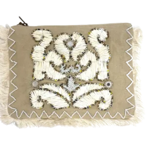 Natural beaded/fringed clutch