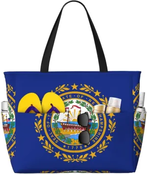 New Hampshire State Flag Print Large Tote Bag For Women, Travel Shoulder Bag Handle Handbag For Gym, Work, Travel