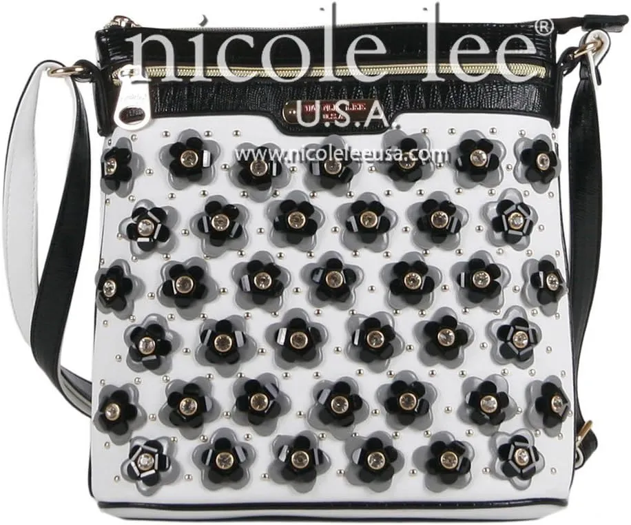 Nicole Lee Makenzie Floral Encrusted Beads Cross Body Bag, Black, One Size