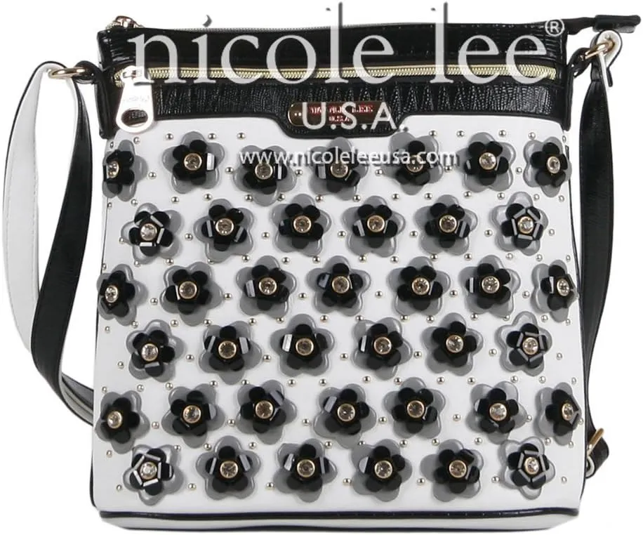 Nicole Lee Makenzie Floral Encrusted Beads Cross Body Bag, Black, One Size