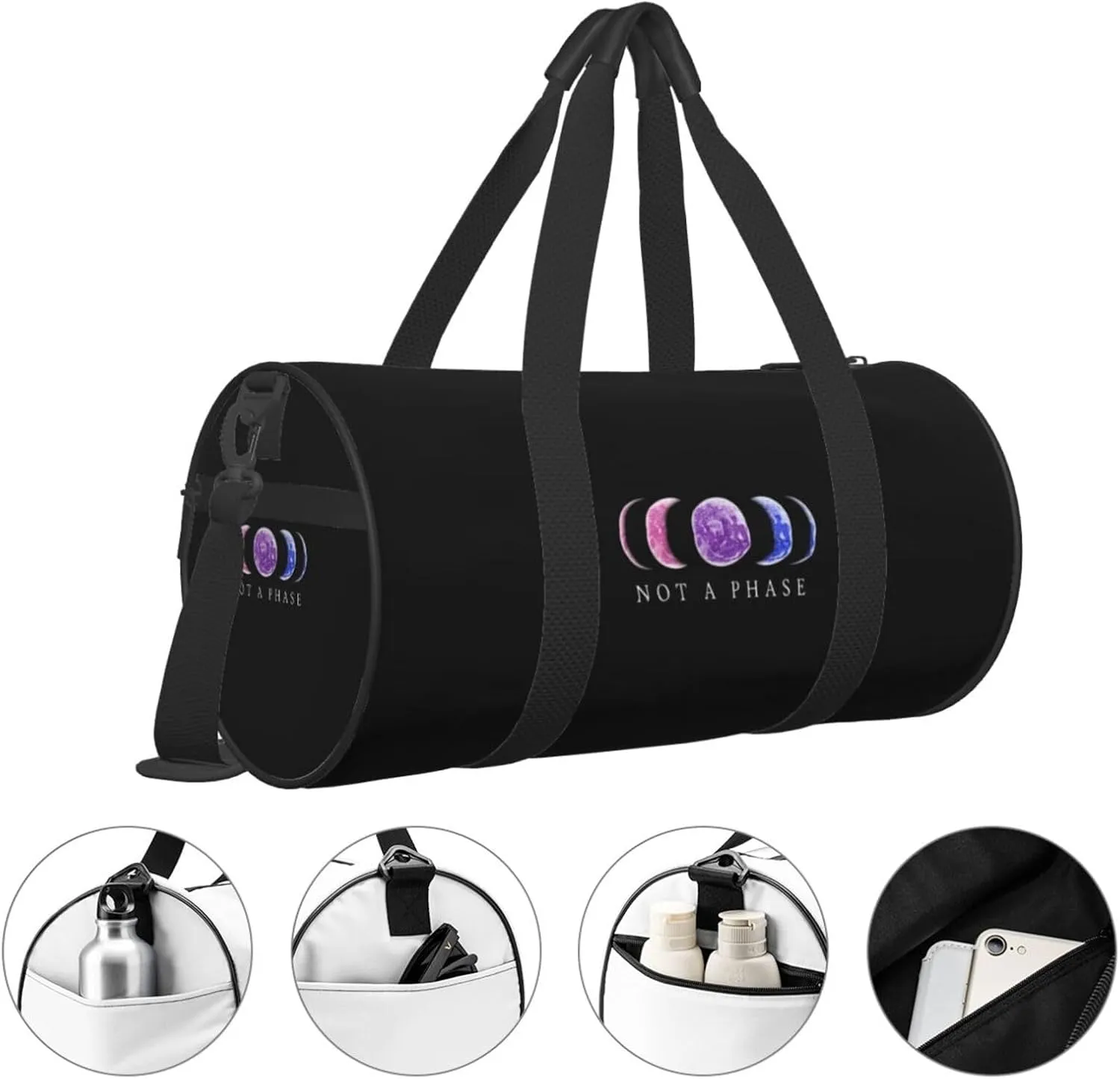 Not A Phase Bisexual Pride Lgbt Travel Luggage Duffel Bag Sports Rolling Foldable Duffel Bag, Black