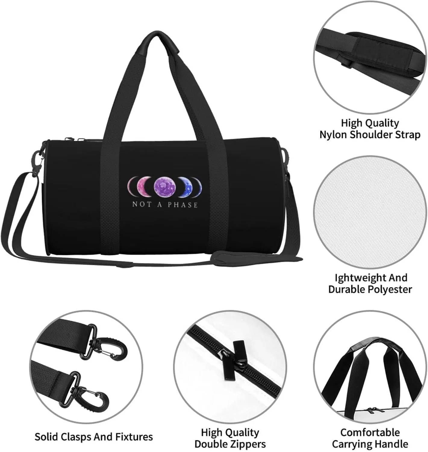 Not A Phase Bisexual Pride Lgbt Travel Luggage Duffel Bag Sports Rolling Foldable Duffel Bag, Black