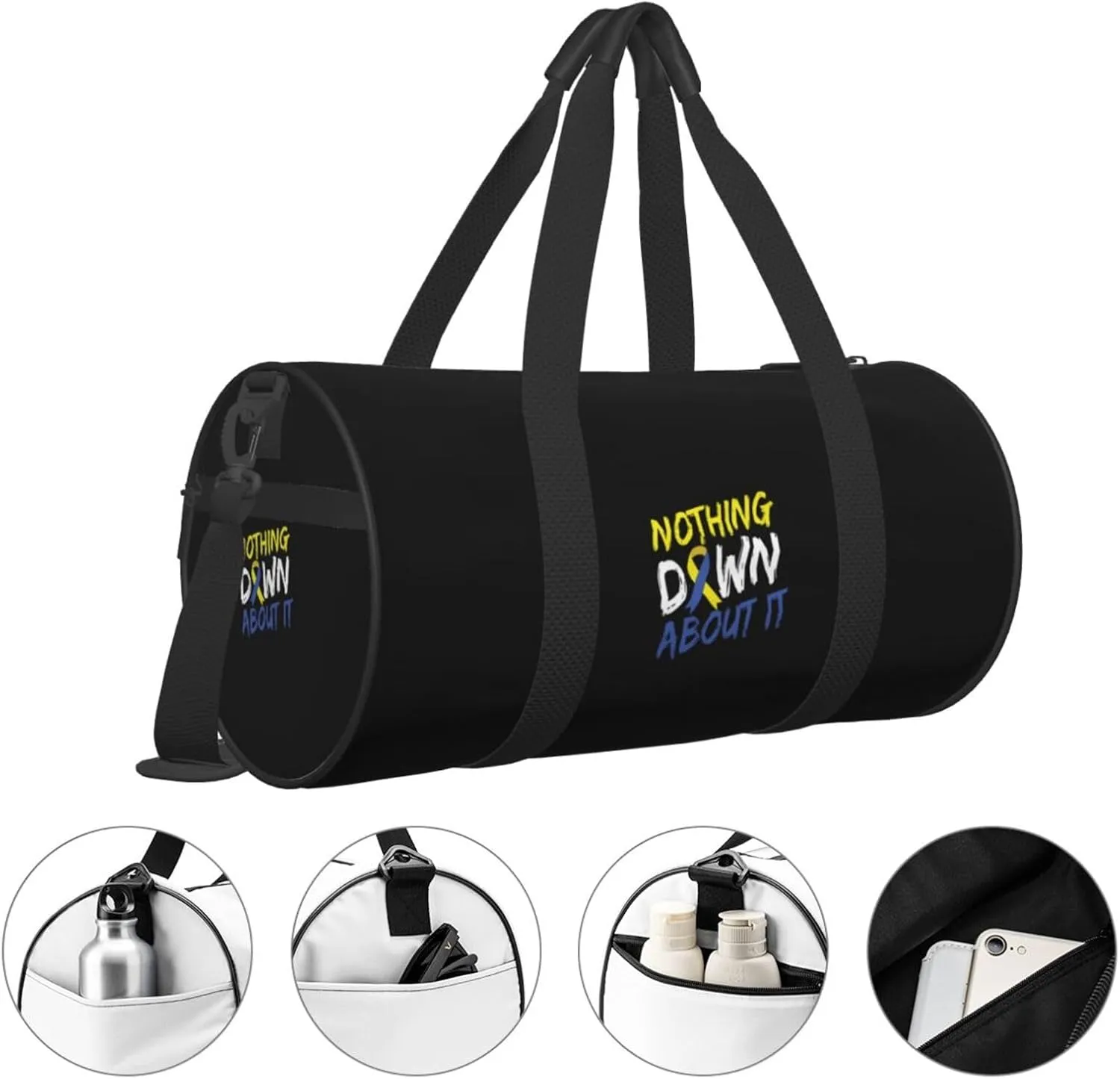 Nothing Down About It Down Syndrome Awareness Travel Luggage Duffel Bag Sports Rolling Foldable Duffel Bag, Black
