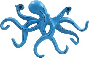 Octopus Keys Hook, Decorative Wall Mounted Nautical Wall Rack, Antique Key Holder Hook, Cast Aluminum Hanger for Coat, Hand Towel, Bathrobe, Jacket, Bedroom, Kitchen & Balcony (Distressed Blue)