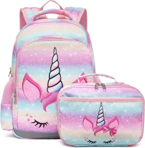 Octsky Backpack for Girls, Kids backpacks Preschool Kindergarten Bookbag Cute Lightweight With Chest Strap and Lunchbox (Unicorn)