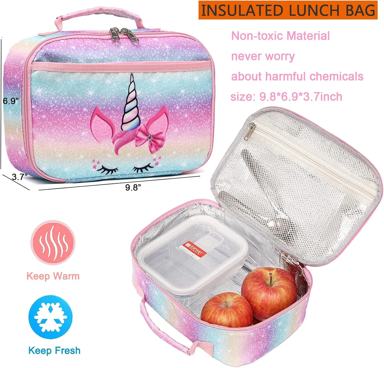 Octsky Backpack for Girls, Kids backpacks Preschool Kindergarten Bookbag Cute Lightweight With Chest Strap and Lunchbox (Unicorn)