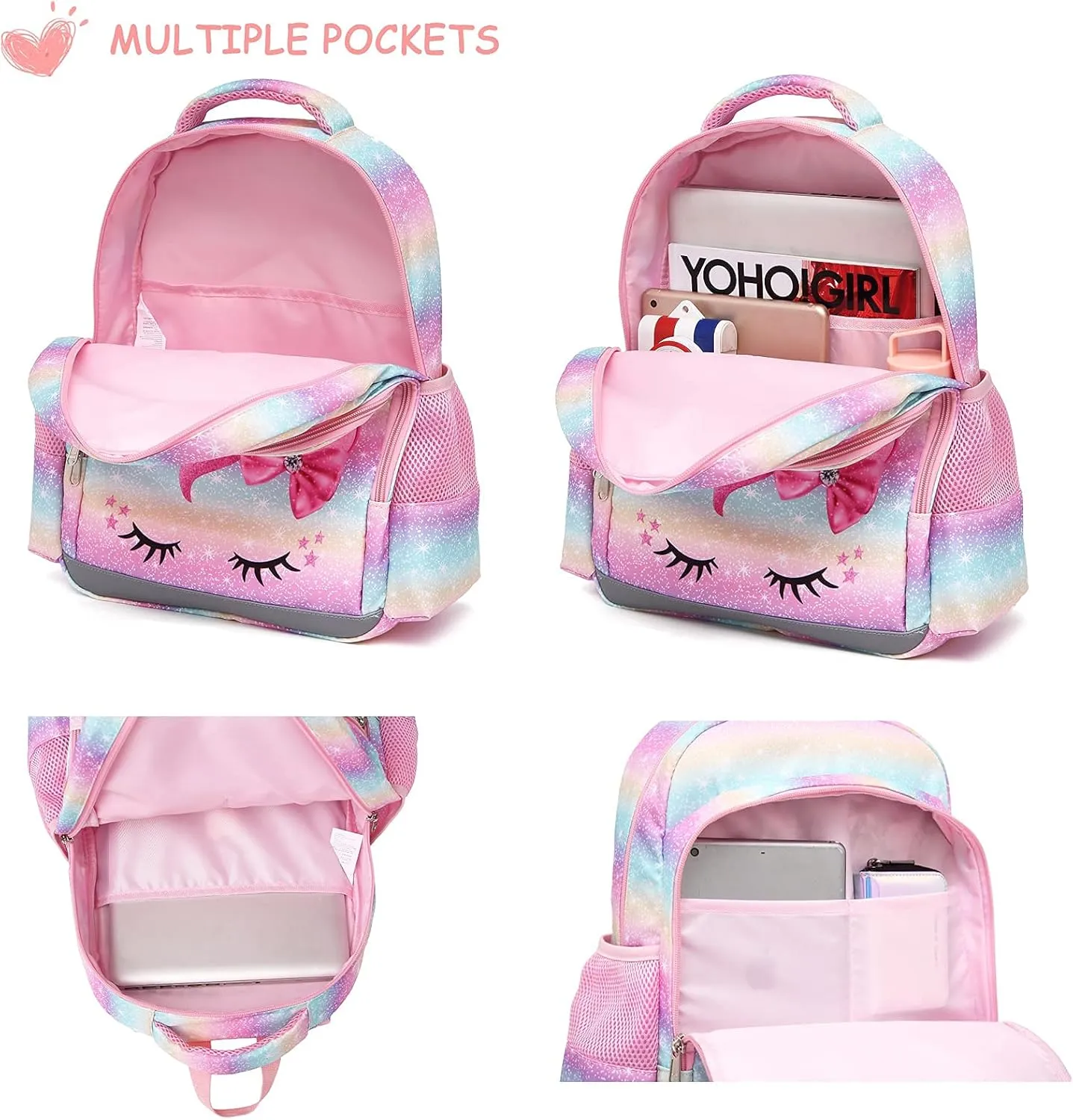 Octsky Backpack for Girls, Kids backpacks Preschool Kindergarten Bookbag Cute Lightweight With Chest Strap and Lunchbox (Unicorn)