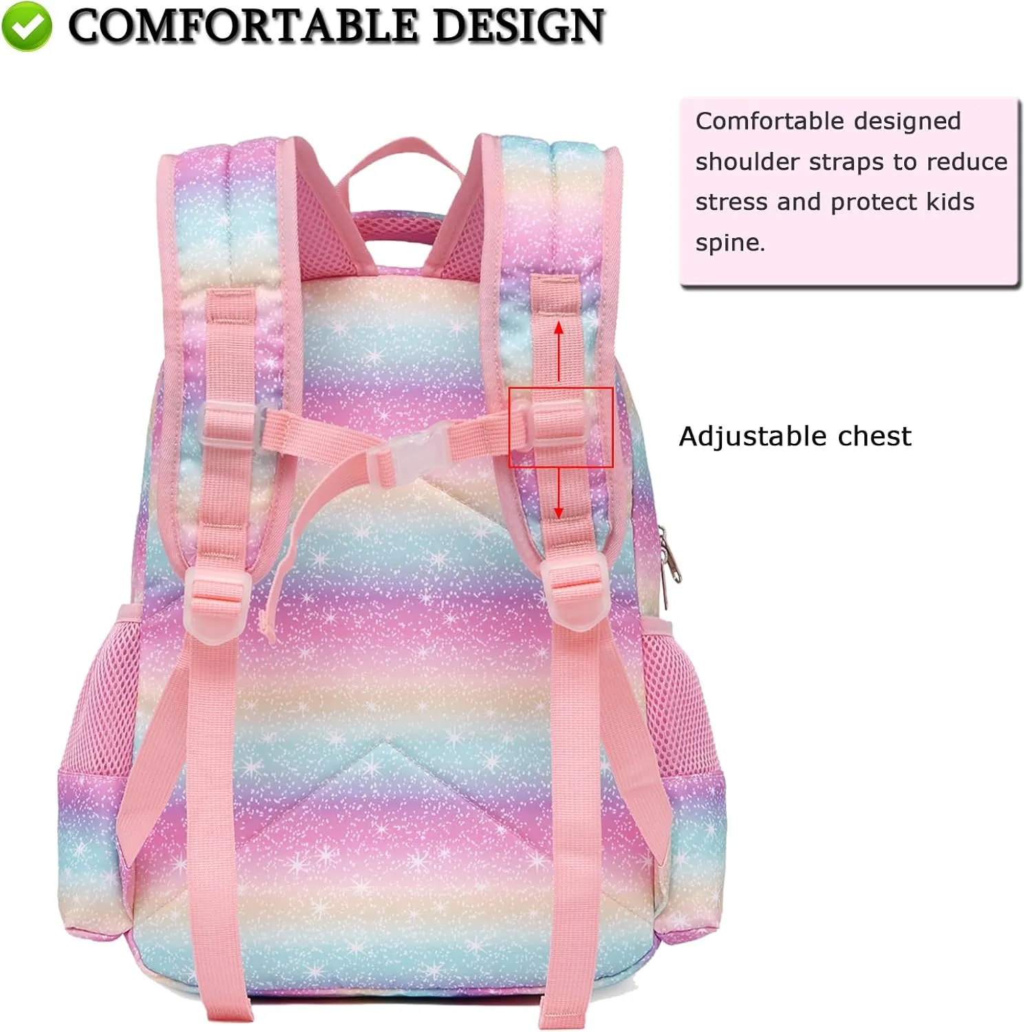 Octsky Backpack for Girls, Kids backpacks Preschool Kindergarten Bookbag Cute Lightweight With Chest Strap and Lunchbox (Unicorn)