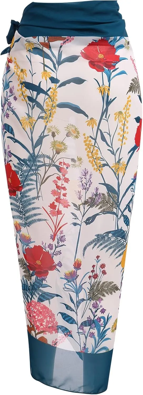 ODASDO Women One-Piece Swimsuit Monokini with Chiffon Long Wrap Skirt Floral Tropical Plants Print Swimwear…