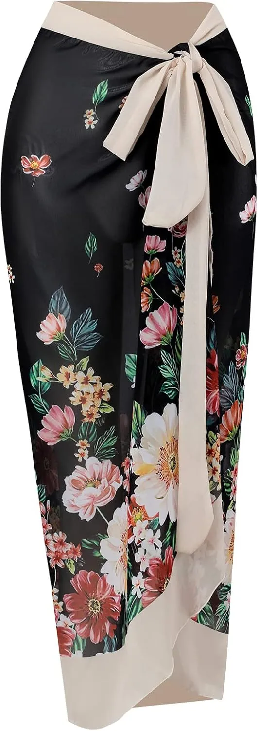 ODASDO Women One-Piece Swimsuit Monokini with Chiffon Long Wrap Skirt Floral Tropical Plants Print Swimwear…