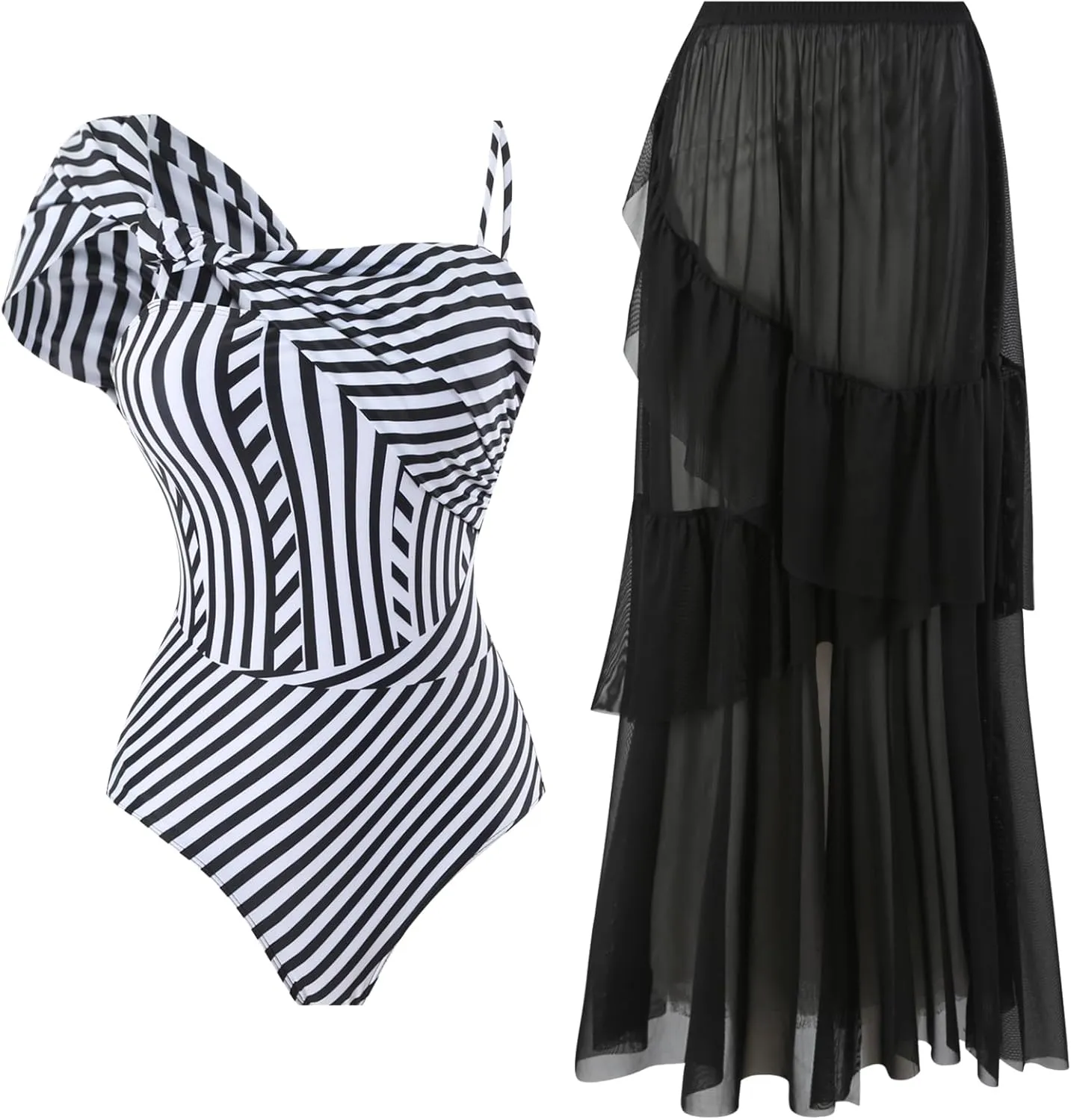 ODIZLI Bathing Suit Womens One Piece Swimsuits with Cover up Wrap Skirt Outfits Summer Swimming 2 PCS