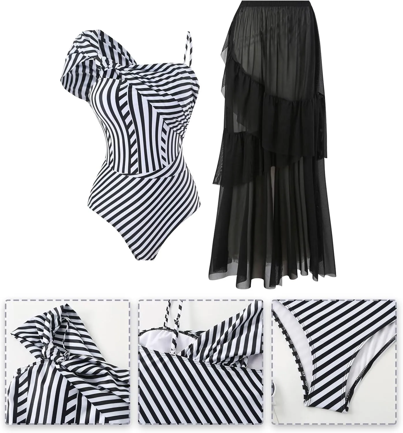 ODIZLI Bathing Suit Womens One Piece Swimsuits with Cover up Wrap Skirt Outfits Summer Swimming 2 PCS