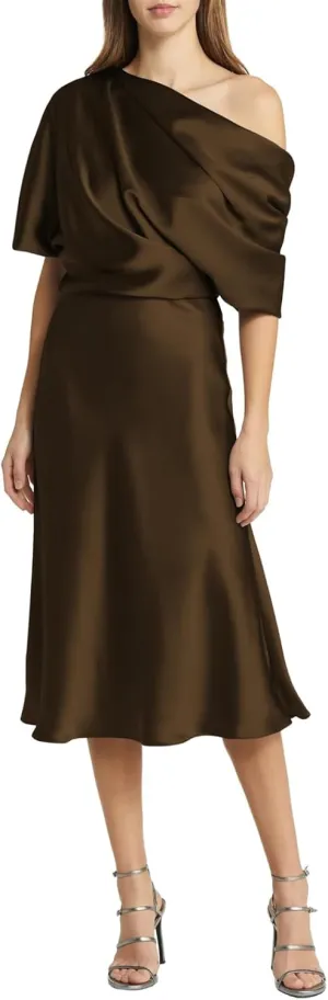 Off Shoulder Satin Mother of The Bride Dresses for Wedding Tea Length Mother of The Groom Formal Evening Gowns