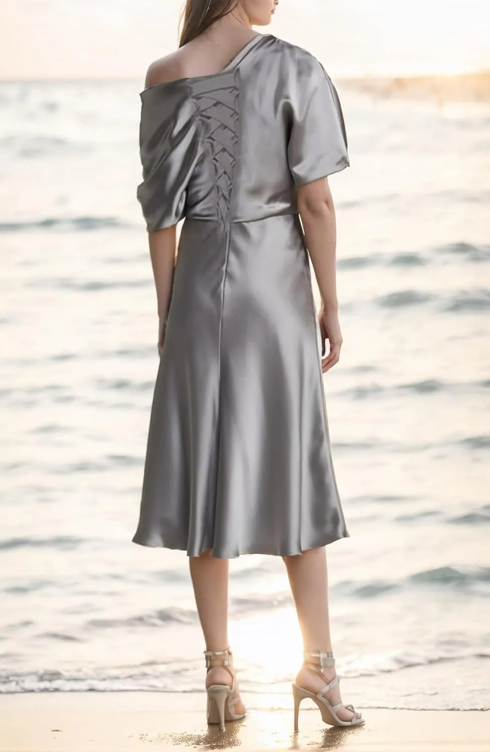 Off Shoulder Satin Mother of The Bride Dresses for Wedding Tea Length Mother of The Groom Formal Evening Gowns