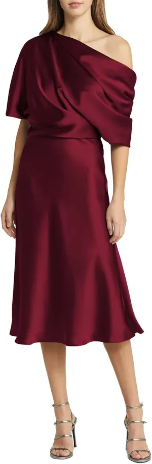 Off Shoulder Satin Mother of The Bride Dresses for Wedding Tea Length Mother of The Groom Formal Evening Gowns
