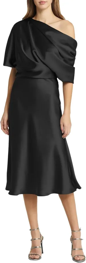 Off Shoulder Satin Mother of The Bride Dresses for Wedding Tea Length Mother of The Groom Formal Evening Gowns
