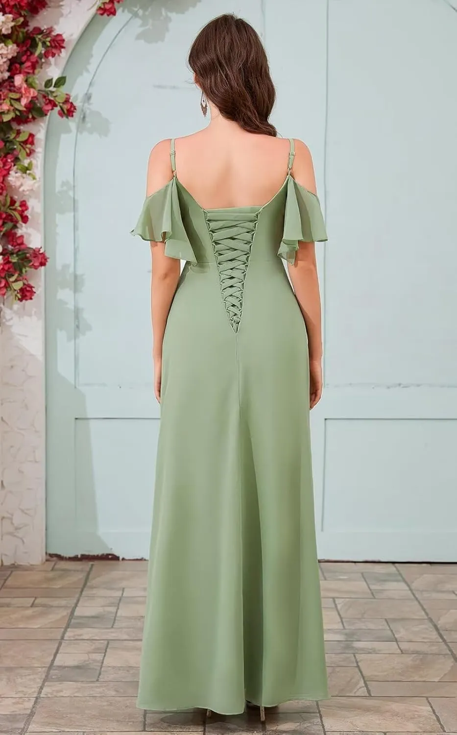 Off The Shoulder Bridesmaid Dresses Chiffon Mermaid Long Formal Evening Gowns with Slit