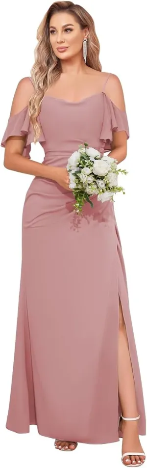 Off The Shoulder Bridesmaid Dresses Chiffon Mermaid Long Formal Evening Gowns with Slit