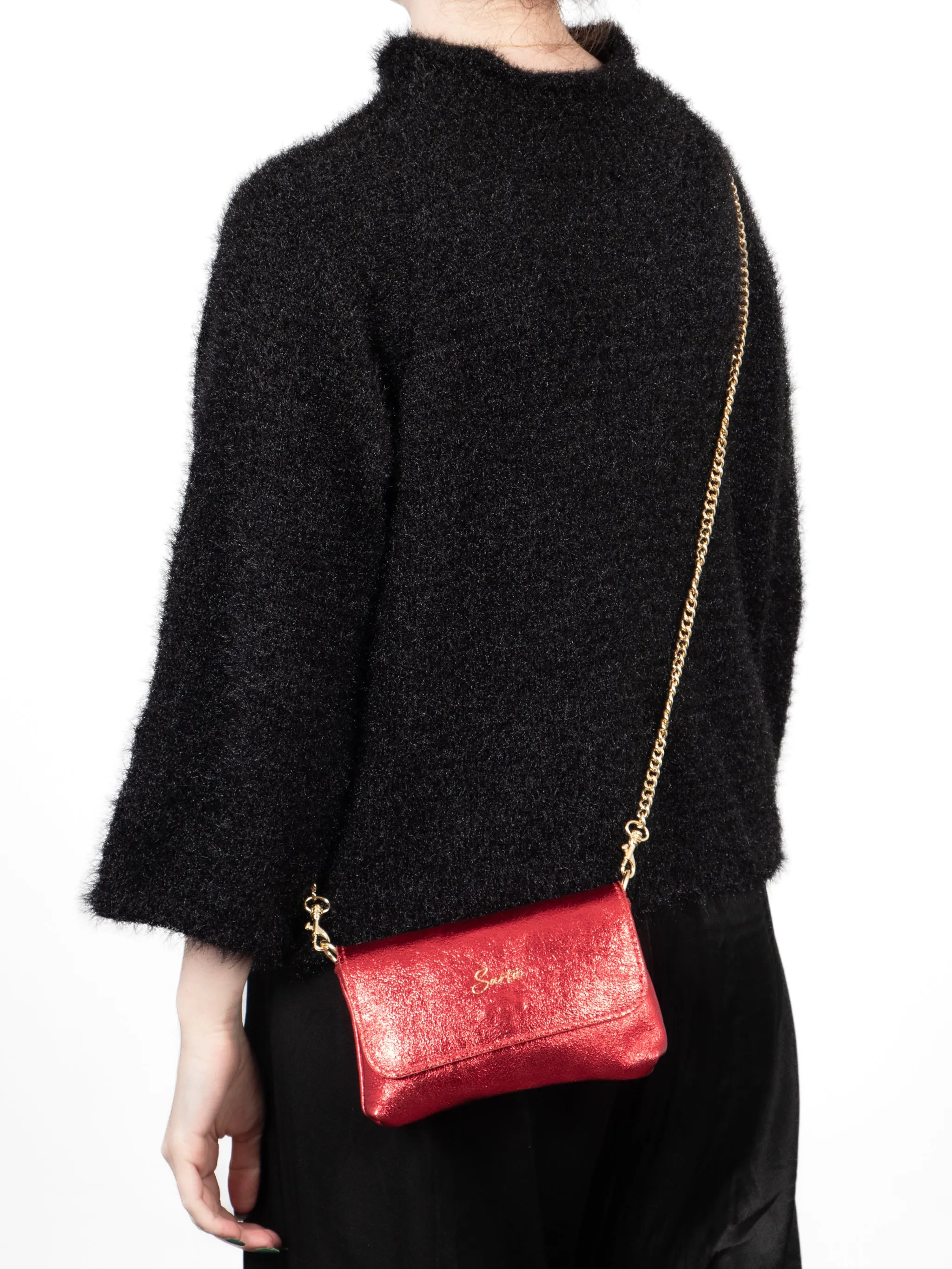 Olga Italian Leather Mini Crossbody Bag - Scarlet, Metallic