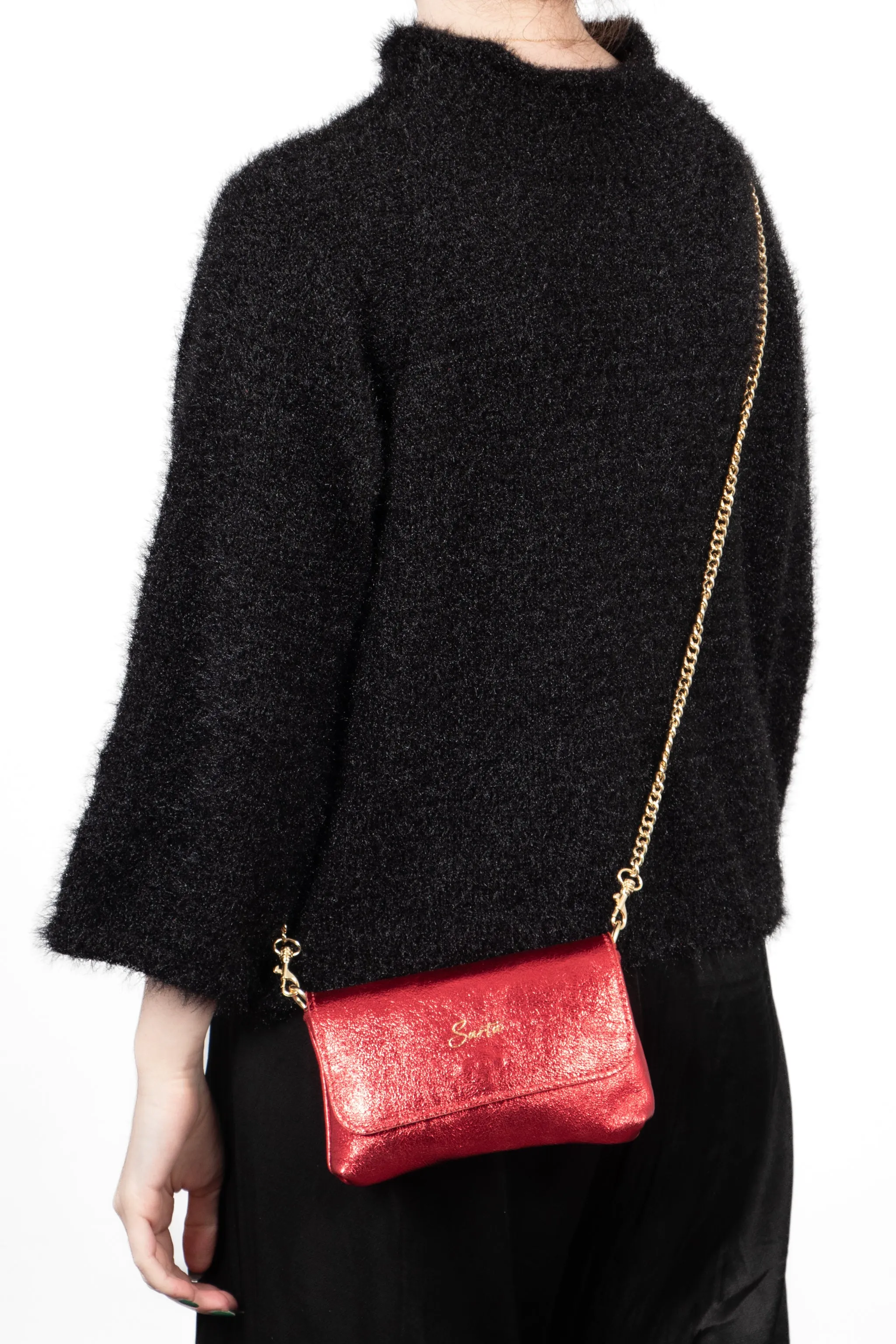 Olga Italian Leather Mini Crossbody Bag - Scarlet, Metallic