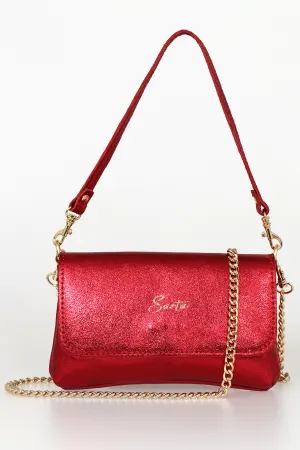 Olga Italian Leather Mini Crossbody Bag - Scarlet, Metallic