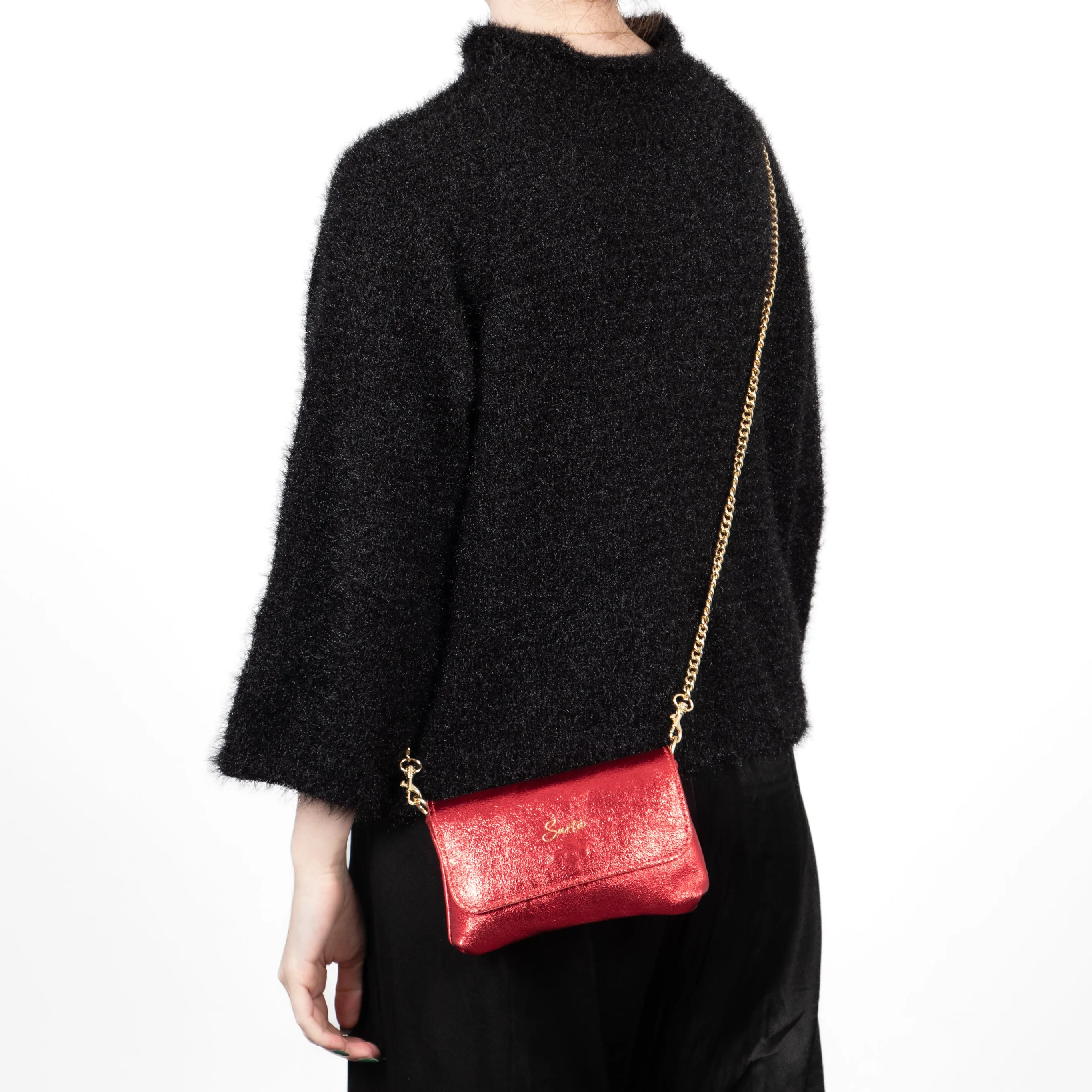 Olga Italian Leather Mini Crossbody Bag - Scarlet, Metallic