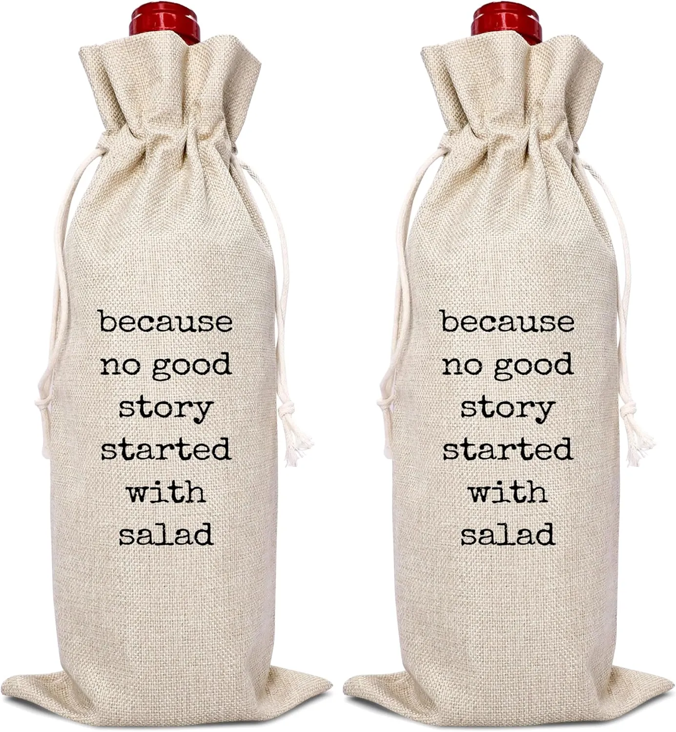 ONDTOM Wine Gift Bag, Birthday Retirement Gifts for Women Men, No Good Story Started with Salad Wine Bag, Reusable Wine Bags with Drawstring-A07