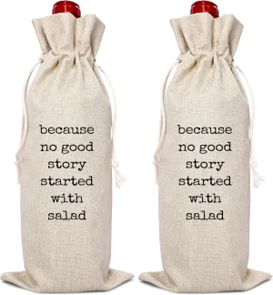 ONDTOM Wine Gift Bag, Birthday Retirement Gifts for Women Men, No Good Story Started with Salad Wine Bag, Reusable Wine Bags with Drawstring-A07
