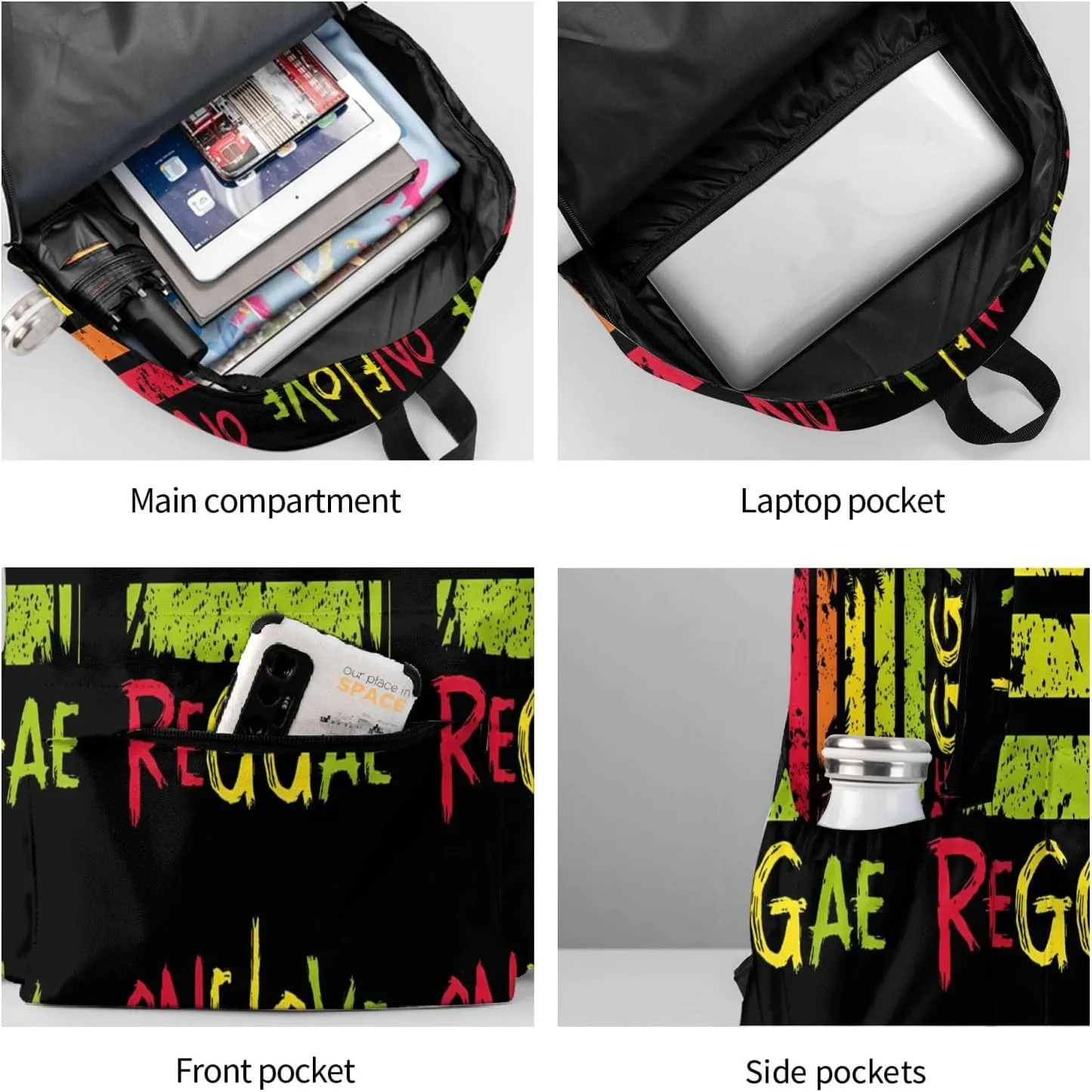 One Loves Jamaican Rasta Reggae Palm Trees Casual Backpacks Large Travel Backpack Laptop Rucksack Sports Daypack Adjustable Strap Bag for Camping Hiking