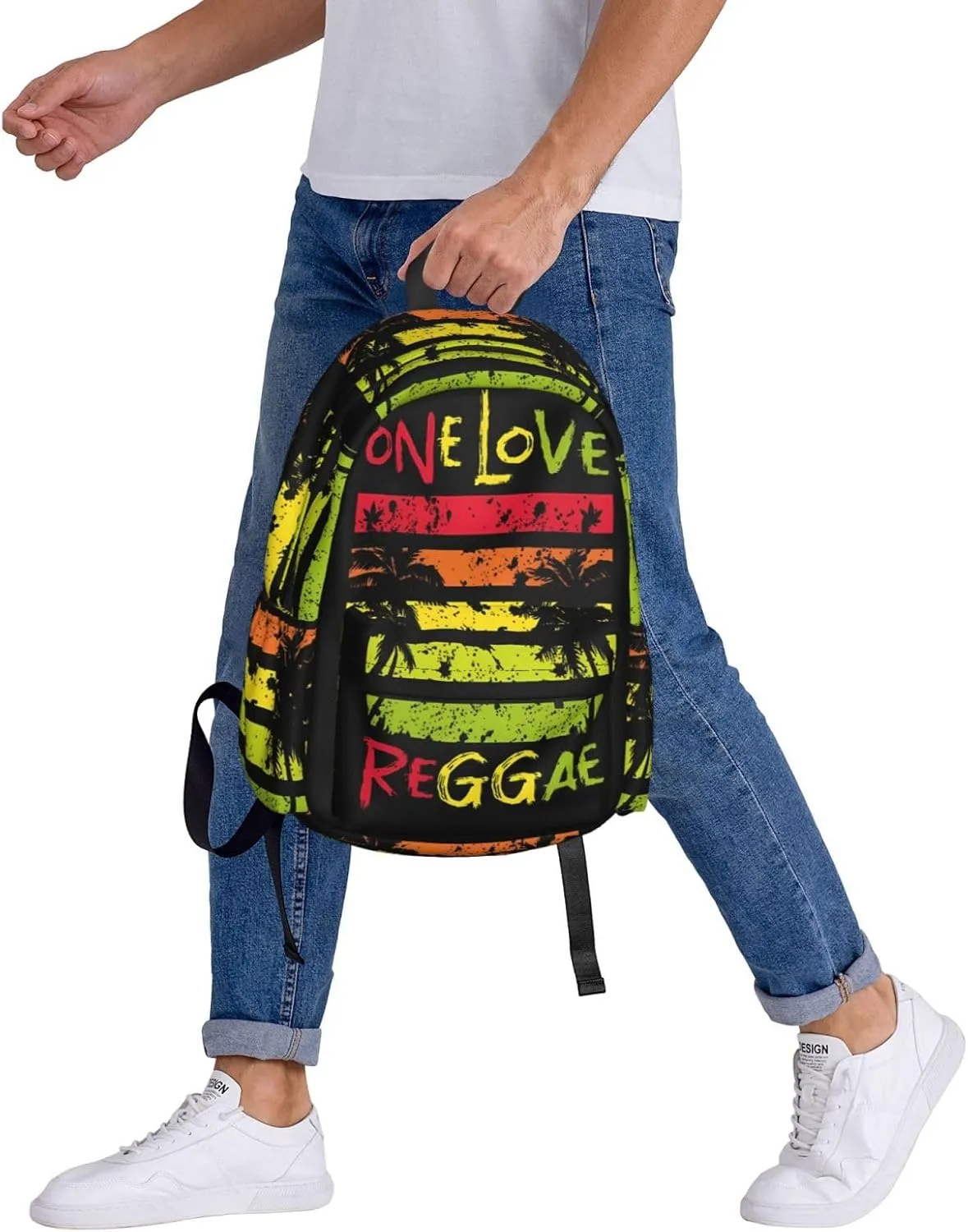 One Loves Jamaican Rasta Reggae Palm Trees Casual Backpacks Large Travel Backpack Laptop Rucksack Sports Daypack Adjustable Strap Bag for Camping Hiking