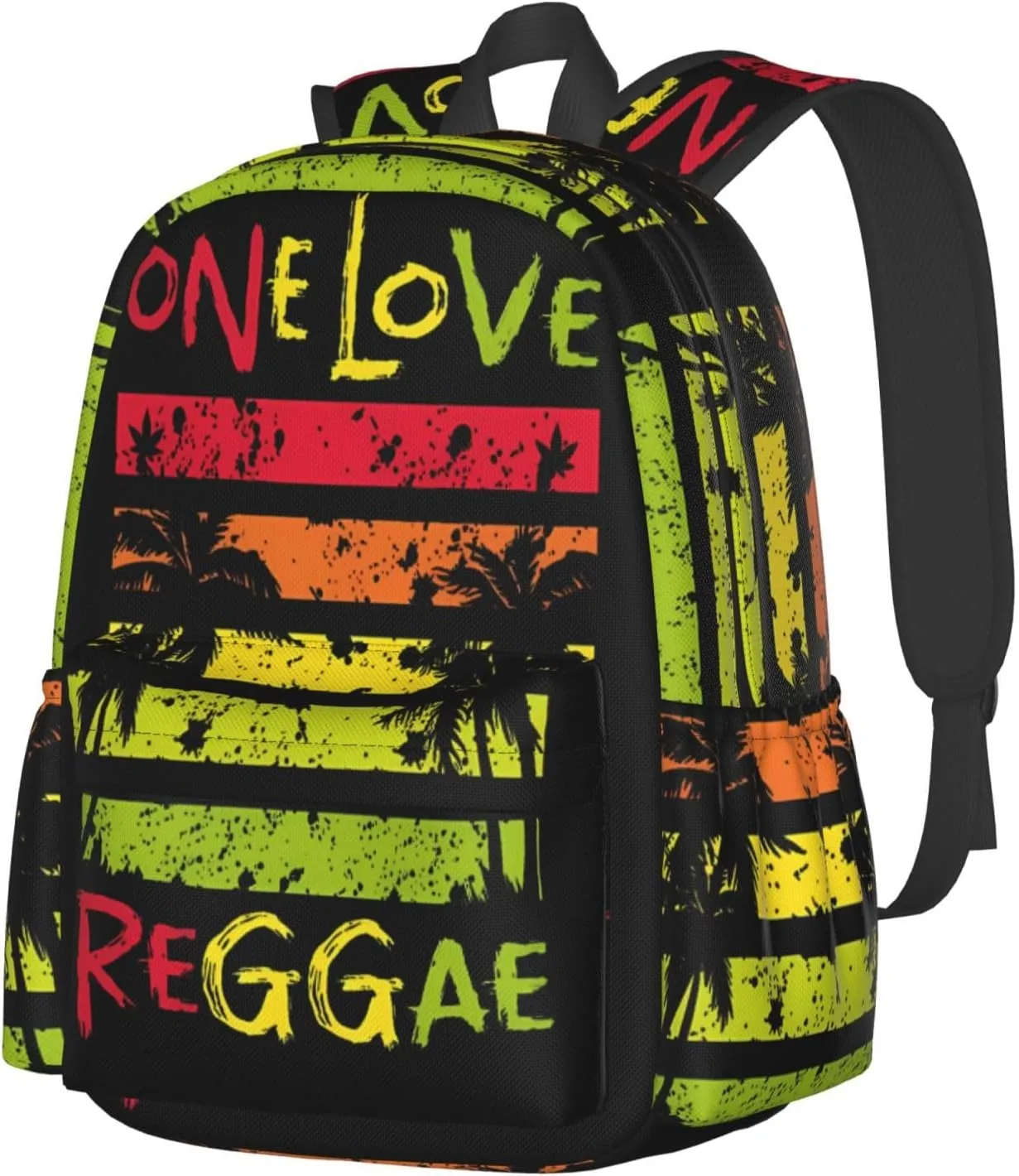 One Loves Jamaican Rasta Reggae Palm Trees Casual Backpacks Large Travel Backpack Laptop Rucksack Sports Daypack Adjustable Strap Bag for Camping Hiking