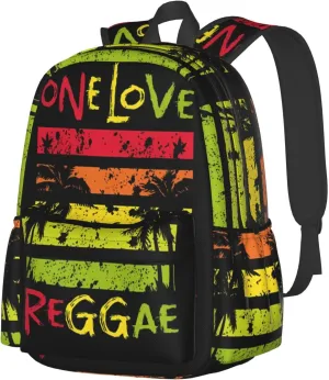 One Loves Jamaican Rasta Reggae Palm Trees Casual Backpacks Large Travel Backpack Laptop Rucksack Sports Daypack Adjustable Strap Bag for Camping Hiking