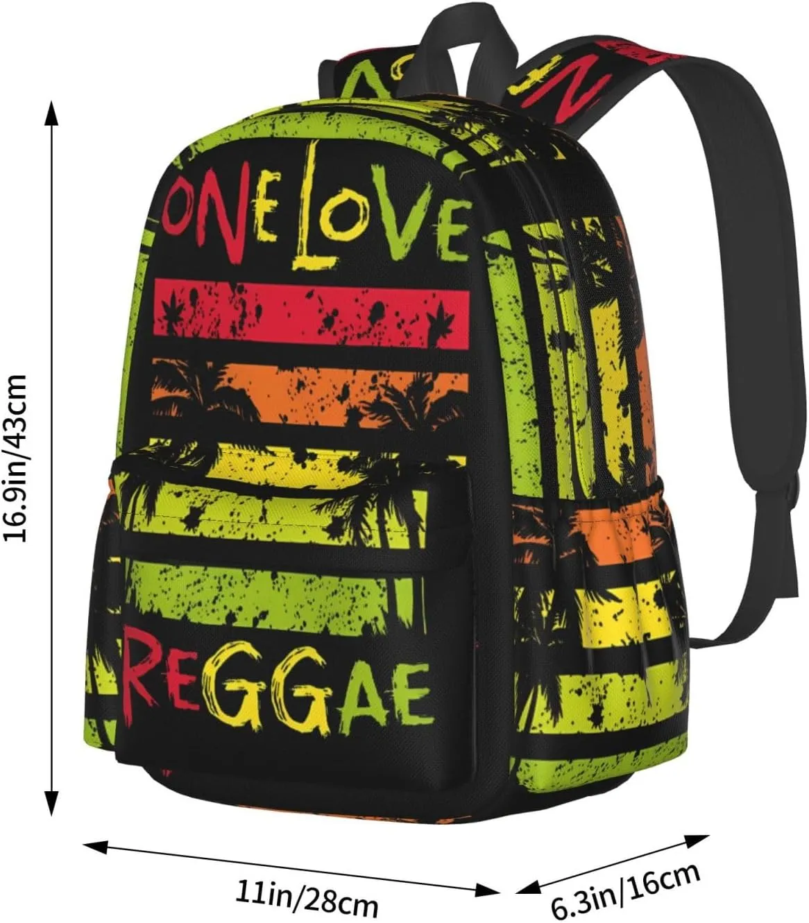 One Loves Jamaican Rasta Reggae Palm Trees Casual Backpacks Large Travel Backpack Laptop Rucksack Sports Daypack Adjustable Strap Bag for Camping Hiking